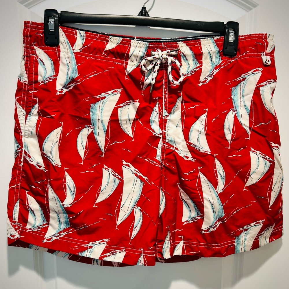 Lands' End Men's Swim Trunks XL Sailboat Sailing Novelty Print Sz M